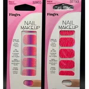 Fingrs Nail Makeup Full Cover Strips 2 Styles Pink Purple‎ Ombre Glitter Sparkle